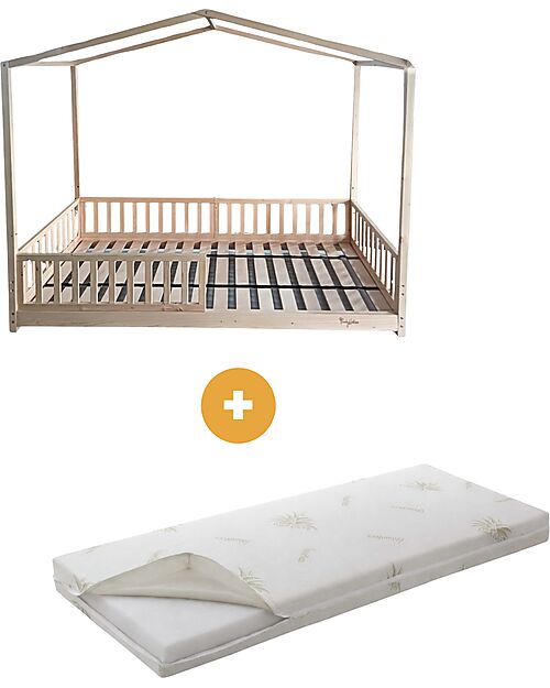 Family Nation Set 2: Letto Montessori Evolutivo Evi 140x70cm + Materasso 11 cm Aloe Vera Letti Montessoriani