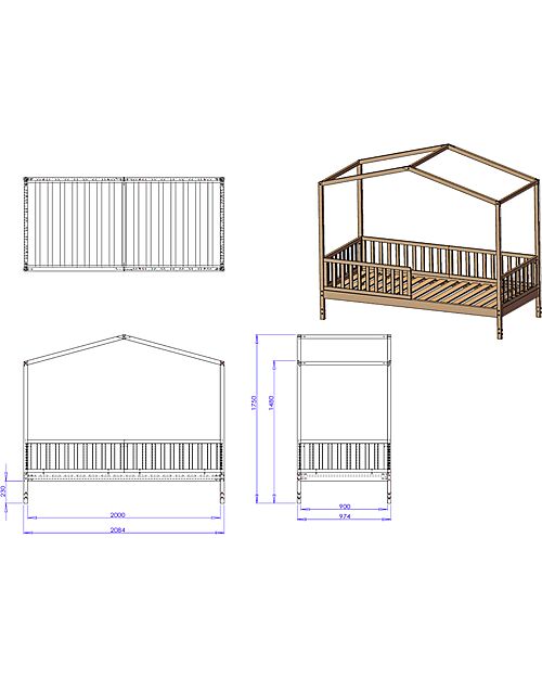 Family Nation Set 2: Letto Montessori Evolutivo Evi 200x90cm + Letto/Cassetto Letti Montessoriani