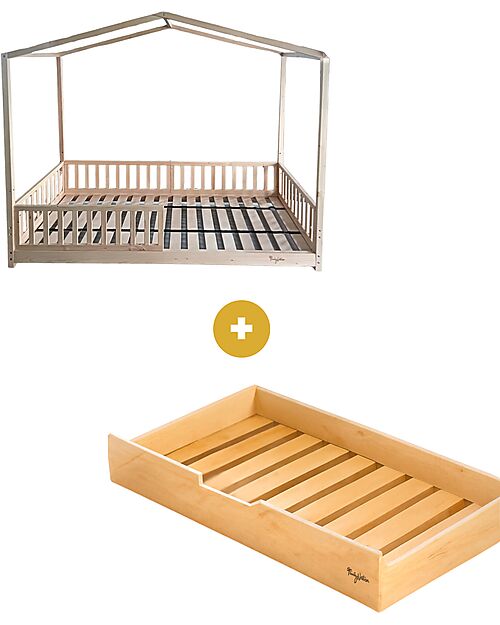 Family Nation Set 2: Letto Montessori Evolutivo Evi 200x90cm + Letto/Cassetto Letti Montessoriani