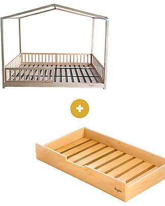 Family Nation Set 2: Letto Montessori Evolutivo Evi 200x90cm + Letto/Cassetto Letti Montessoriani