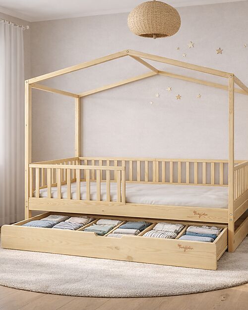 Family Nation Set 2: Letto Montessori Evolutivo Evi 200x90cm + Letto/Cassetto Letti Montessoriani