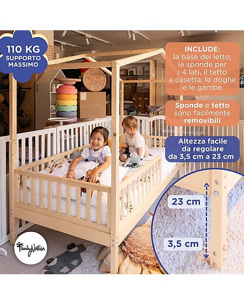Family Nation Set 2: Letto Montessori Evolutivo Evi 200x90cm + Letto/Cassetto Letti Montessoriani