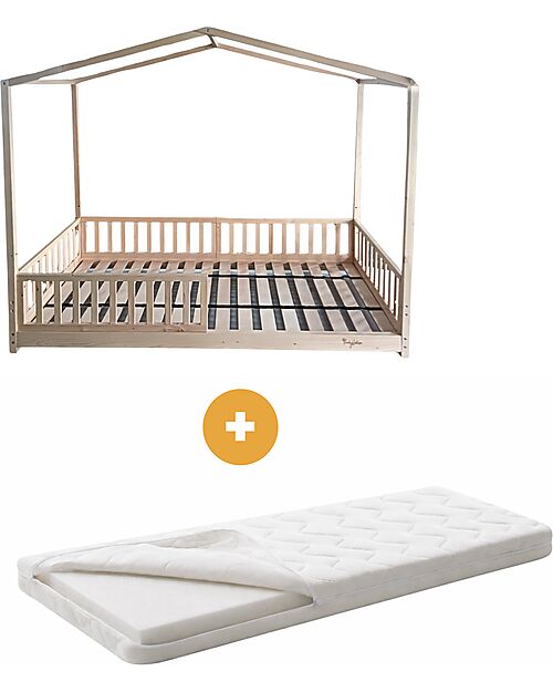 Family Nation Set 2: Letto Montessori Evolutivo Evi 200x90cm + Materasso 14 cm Antiacaro Letti Montessoriani