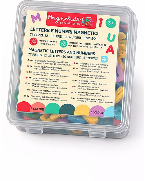 Family Nation Set di 77 Lettere e Numeri Magnetici MagneKids™ - Pastello - Gioco di Apprendimento per Bambini Giochi Magnetici