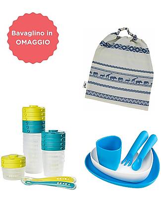 Family Nation Set Pappa - Piatti e Posate in Bioplastica + Kit Contenitori + Bavaglio in Omaggio! Set Pappa