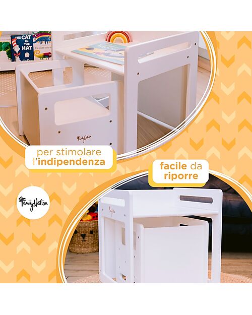 Family Nation Set Tavolo + 2 Sedie Montessori Evolutivi - Bianco - Cresce Con Il Tuo Bambino Tavoli