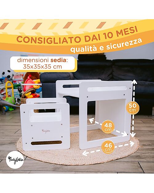 Family Nation Set Tavolo + 2 Sedie Montessori Evolutivi - Bianco - Cresce Con Il Tuo Bambino Tavoli