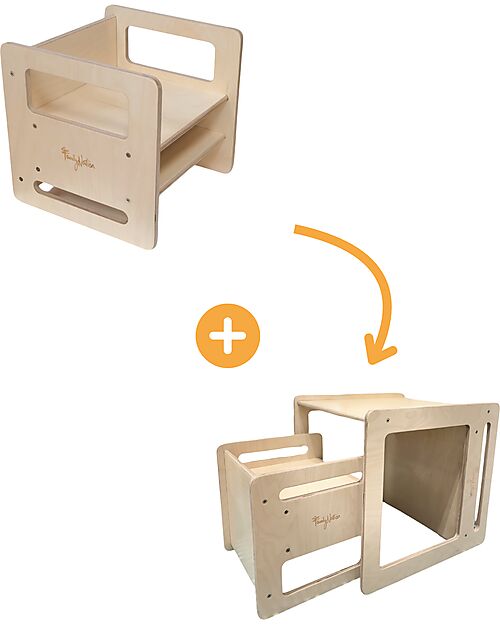 Family Nation Set Tavolo + 2 Sedie Montessori Evolutivi - Natural - Legno di Betulla - Cresce Con Il Tuo Bambino Tavoli