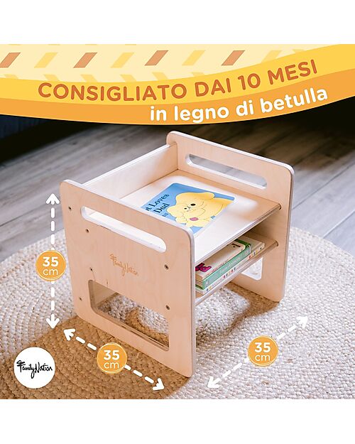 Family Nation Set Tavolo + 2 Sedie Montessori Evolutivi - Natural - Legno di Betulla - Cresce Con Il Tuo Bambino Tavoli