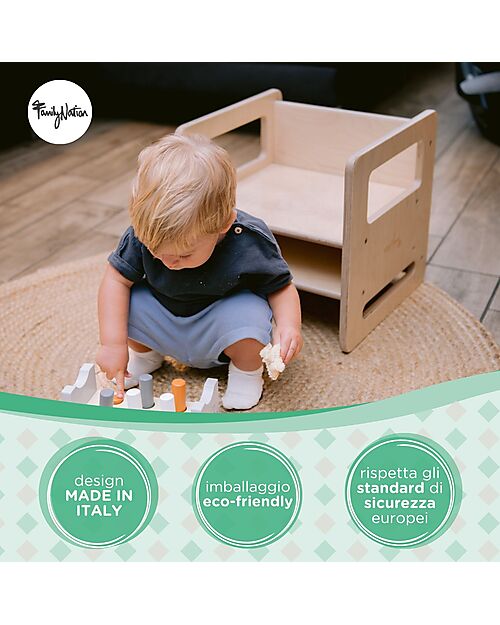 Family Nation Set Tavolo + 2 Sedie Montessori Evolutivi - Natural - Legno di Betulla - Cresce Con Il Tuo Bambino Tavoli