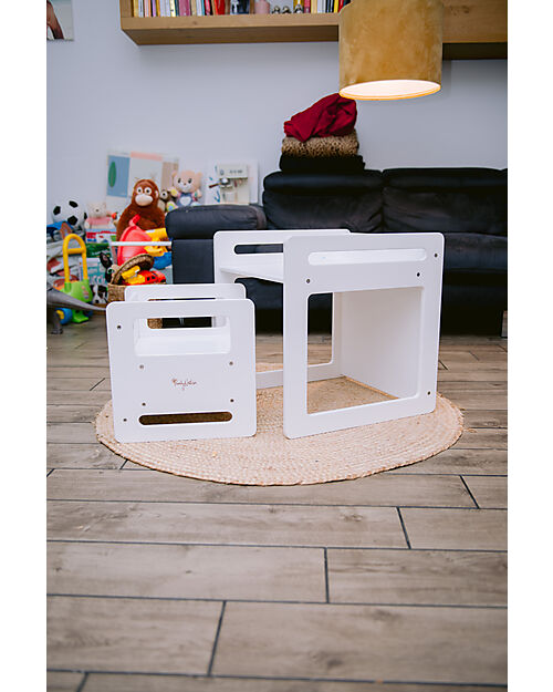 Family Nation Set Tavolo+Sedia Montessori Evolutivi - Bianco - Cresce Con Il Tuo Bambino Tavoli