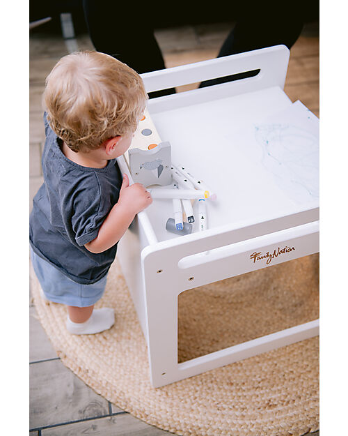 Family Nation Set Tavolo+Sedia Montessori Evolutivi - Bianco - Cresce Con Il Tuo Bambino Tavoli