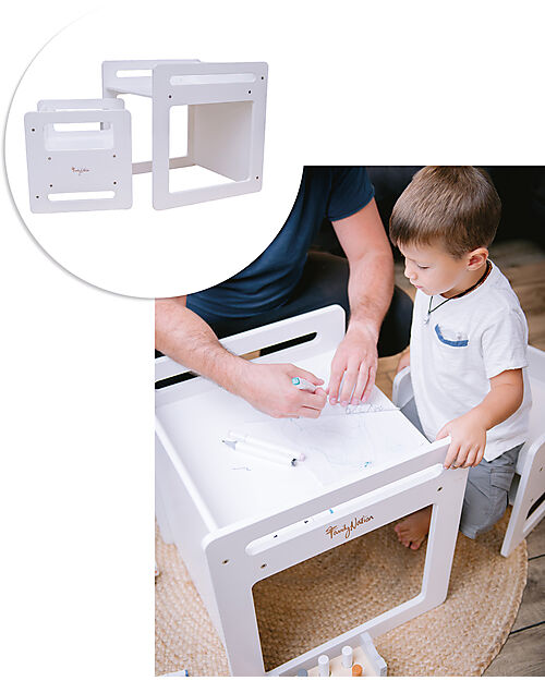 Family Nation Set Tavolo+Sedia Montessori Evolutivi - Bianco - Cresce Con Il Tuo Bambino Tavoli