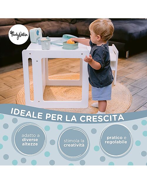 Family Nation Set Tavolo+Sedia Montessori Evolutivi - Bianco - Cresce Con Il Tuo Bambino Tavoli