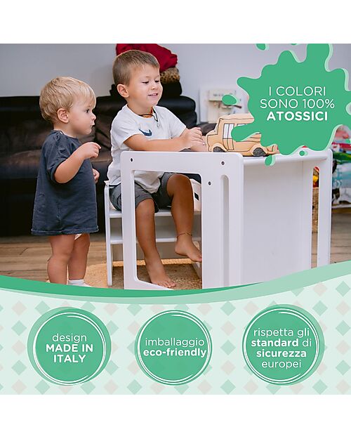 Family Nation Set Tavolo+Sedia Montessori Evolutivi - Bianco - Cresce Con Il Tuo Bambino Tavoli