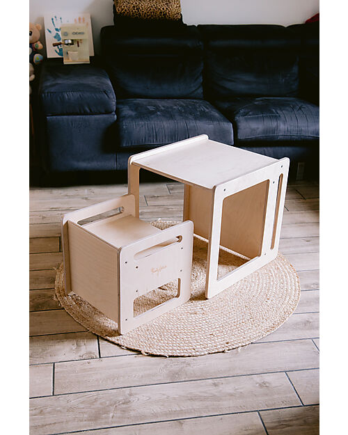 Family Nation Set Tavolo+Sedia Montessori Evolutivi - Natural - Legno di Betulla - Cresce Con Il Tuo Bambino Tavoli