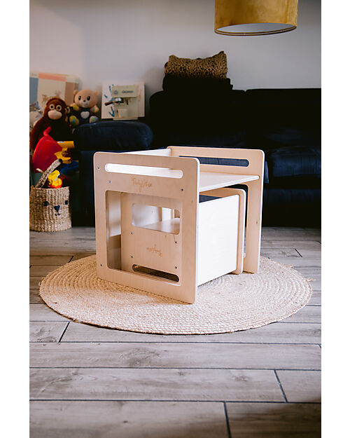 Family Nation Set Tavolo+Sedia Montessori Evolutivi - Natural - Legno di Betulla - Cresce Con Il Tuo Bambino Tavoli