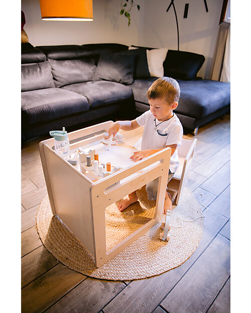 Family Nation Set Tavolo+Sedia Montessori Evolutivi - Natural - Legno di Betulla - Cresce Con Il Tuo Bambino Tavoli