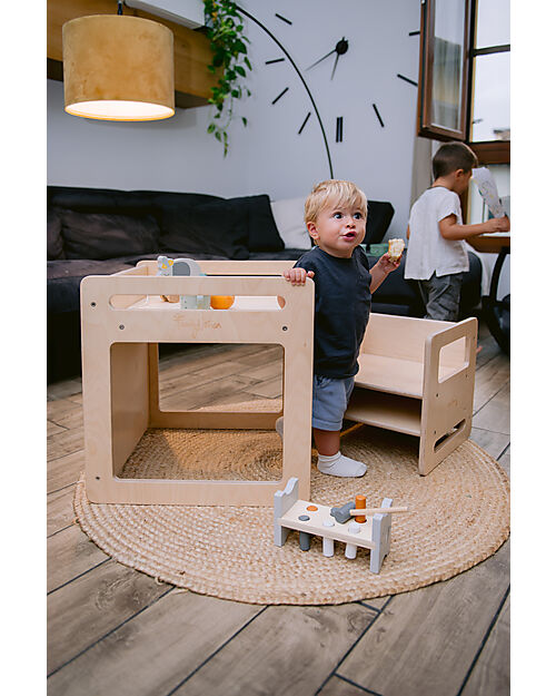 Family Nation Set Tavolo+Sedia Montessori Evolutivi - Natural - Legno di Betulla - Cresce Con Il Tuo Bambino Tavoli