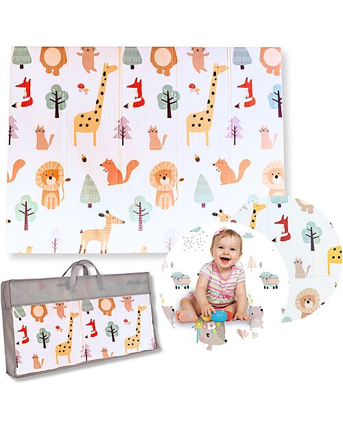 Family Nation Tappeto Gioco Pieghevole Montessori 2 in 1 Reversibile e Morbido - Animal Friends - 180x150cm - dalla Nascita Tappeti Gioco