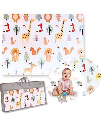 Family Nation Tappeto Gioco Pieghevole Montessori 2 in 1 Reversibile e Morbido - Animal Friends - 180x150cm - dalla Nascita Tappeti Gioco