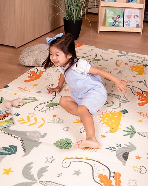 Family Nation Tappeto Gioco Pieghevole Montessori 2 in 1 Reversibile e Morbido - Dino Friends - 180x150cm - dalla Nascita Tappeti Gioco