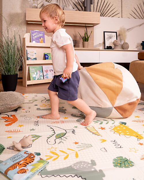 Family Nation Tappeto Gioco Pieghevole Montessori 2 in 1 Reversibile e Morbido - Dino Friends - 180x150cm - dalla Nascita Tappeti Gioco
