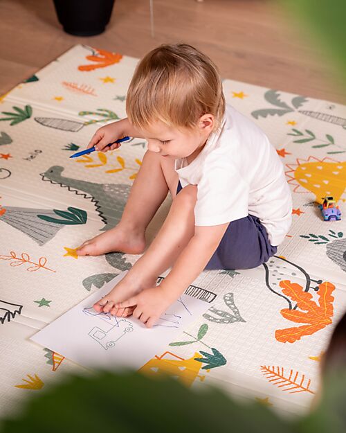 Family Nation Tappeto Gioco Pieghevole Montessori 2 in 1 Reversibile e Morbido - Dino Friends - 180x150cm - dalla Nascita Tappeti Gioco