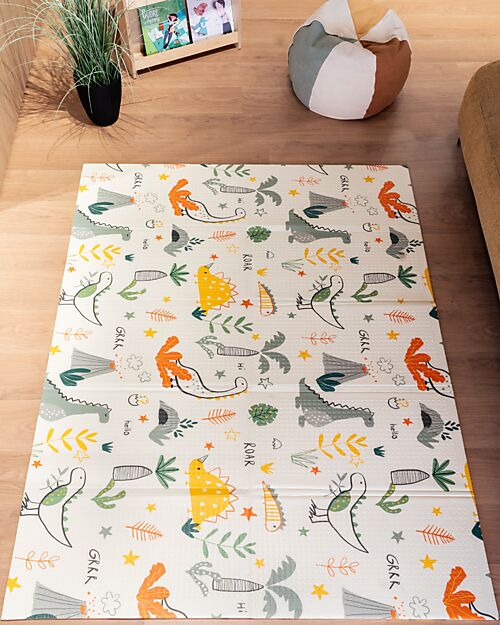 Family Nation Tappeto Gioco Pieghevole Montessori 2 in 1 Reversibile e Morbido - Dino Friends - 180x150cm - dalla Nascita Tappeti Gioco