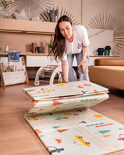 Family Nation Tappeto Gioco Pieghevole Montessori 2 in 1 Reversibile e Morbido - Dino Friends - 180x150cm - dalla Nascita Tappeti Gioco