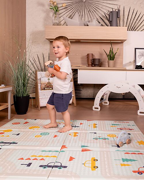 Family Nation Tappeto Gioco Pieghevole Montessori 2 in 1 Reversibile e Morbido - Dino Friends - 180x150cm - dalla Nascita Tappeti Gioco