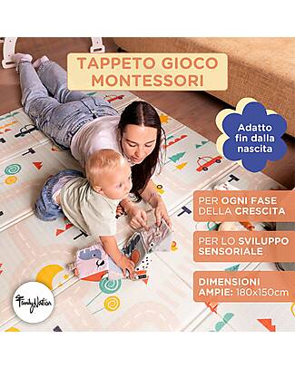 Family Nation Tappeto Gioco Pieghevole Montessori 2 in 1 Reversibile e Morbido - Dino Friends - 180x150cm - dalla Nascita Tappeti Gioco