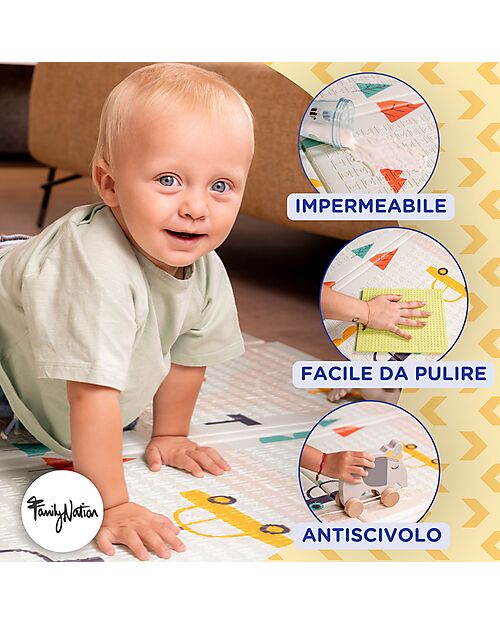 Family Nation Tappeto Gioco Pieghevole Montessori 2 in 1 Reversibile e Morbido - Dino Friends - 180x150cm - dalla Nascita Tappeti Gioco
