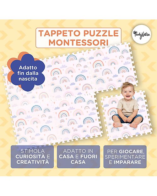 Family Nation Tappeto Gioco Puzzle Montessori - Rainbow - 6 Pezzi - Morbido e Sicuro dalla Nascita - 175x117cm - dalla Nascita Tappeti Puzzle