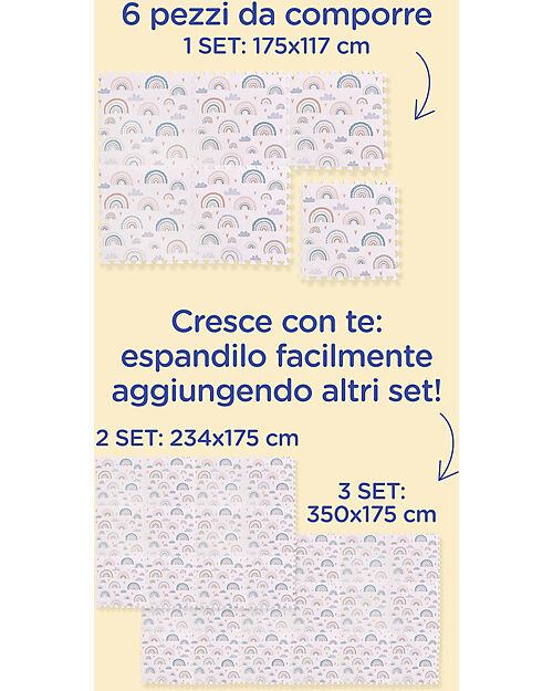Family Nation Tappeto Gioco Puzzle Montessori - Rainbow - Morbido e Sicuro dalla Nascita - 175x117cm - dalla Nascita Tappeti Puzzle