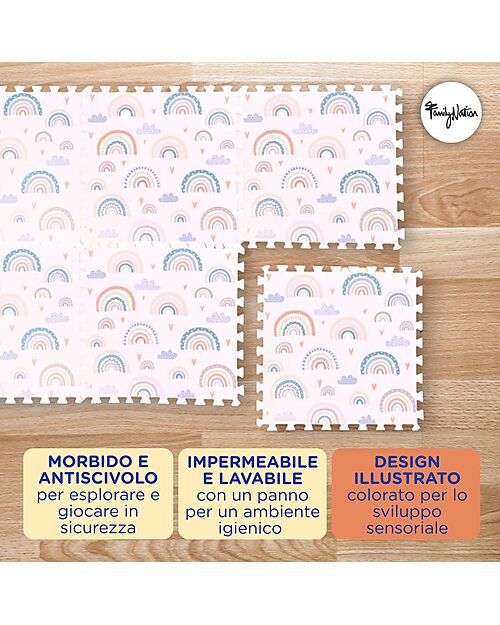 Family Nation Tappeto Gioco Puzzle Montessori - Rainbow - Morbido e Sicuro dalla Nascita - 175x117cm - dalla Nascita Tappeti Puzzle