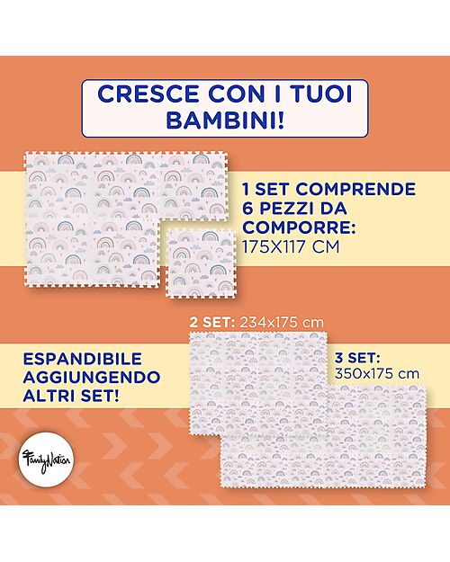 Family Nation Tappeto Gioco Puzzle Montessori - Rainbow - Morbido e Sicuro dalla Nascita - 175x117cm - dalla Nascita Tappeti Puzzle