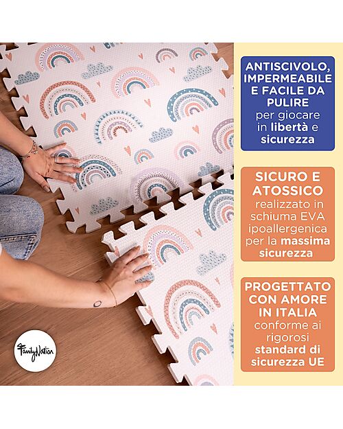 Family Nation Tappeto Gioco Puzzle Montessori - Rainbow - Morbido e Sicuro dalla Nascita - 175x117cm - dalla Nascita Tappeti Puzzle