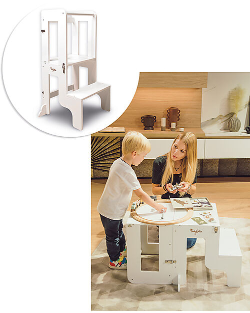 Family Nation Torre Montessori 2 in 1 - Bianco - Convertibile in Tavolo+Sedia Torri Montessoriane_
