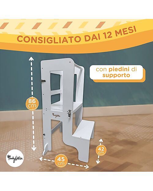 Family Nation Torre Montessori 2 in 1 - Bianco - Convertibile in Tavolo+Sedia Torri Montessoriane_