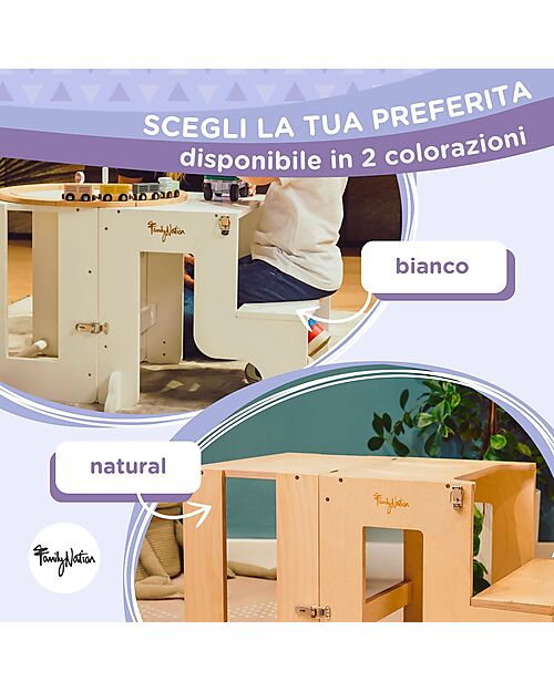 Family Nation Torre Montessori 2 in 1 - Bianco - Convertibile in Tavolo+Sedia Torri Montessoriane_