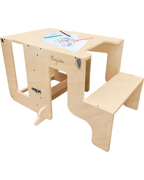 Family Nation Torre Montessori 2 in 1 - Natural - Convertibile in Tavolo+Sedia Torri Montessoriane_