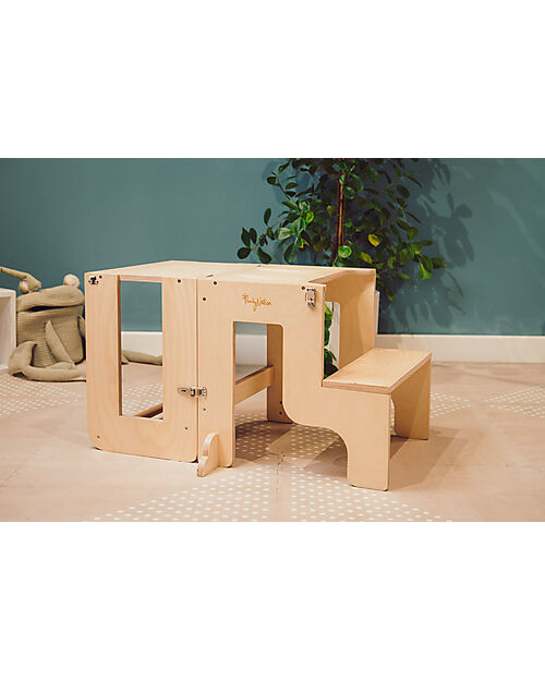 Family Nation Torre Montessori 2 in 1 - Natural - Convertibile in Tavolo+Sedia Torri Montessoriane_