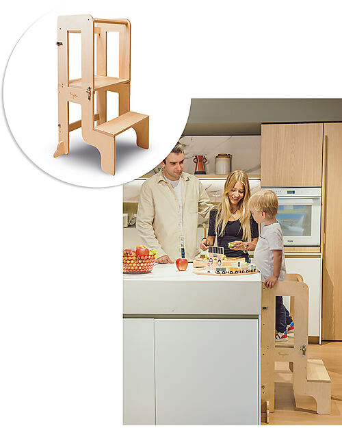 Family Nation Torre Montessori 2 in 1 - Natural - Convertibile in Tavolo+Sedia Torri Montessoriane_