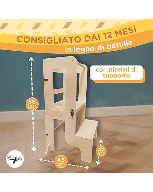 Family Nation Torre Montessori 2 in 1 - Natural - Convertibile in Tavolo+Sedia Torri Montessoriane_