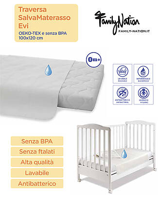 Family Nation Traversa SalvaMaterasso Evi - 100x120 cm - 0m+ - OEKO-TEX e senza BPA Lenzuola e Federe