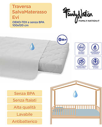 Family Nation Traversa SalvaMaterasso Evi - 100x120 cm - 0m+ - OEKO-TEX e senza BPA Lenzuola e Federe