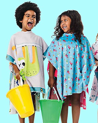 FlapJackKids Accappatoio Poncho Reversibile Bradipo+Zoo - (2-6 anni) 61 x 61 cm  Accappatoi e Asciugamani