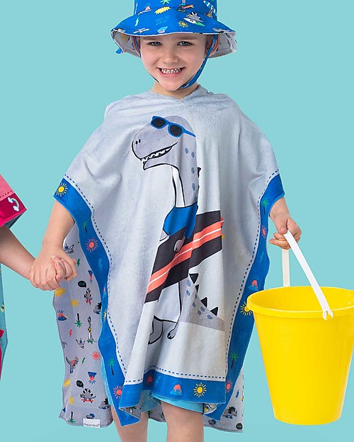 FlapJackKids Accappatoio Poncho Reversibile Dinosauri - 61 x 61 cm (2-6 anni) Accappatoi e Asciugamani