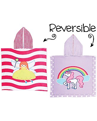 FlapJackKids Accappatoio Poncho Reversibile, Fatina+Unicorno - 61 x 61 cm Accappatoi e Asciugamani